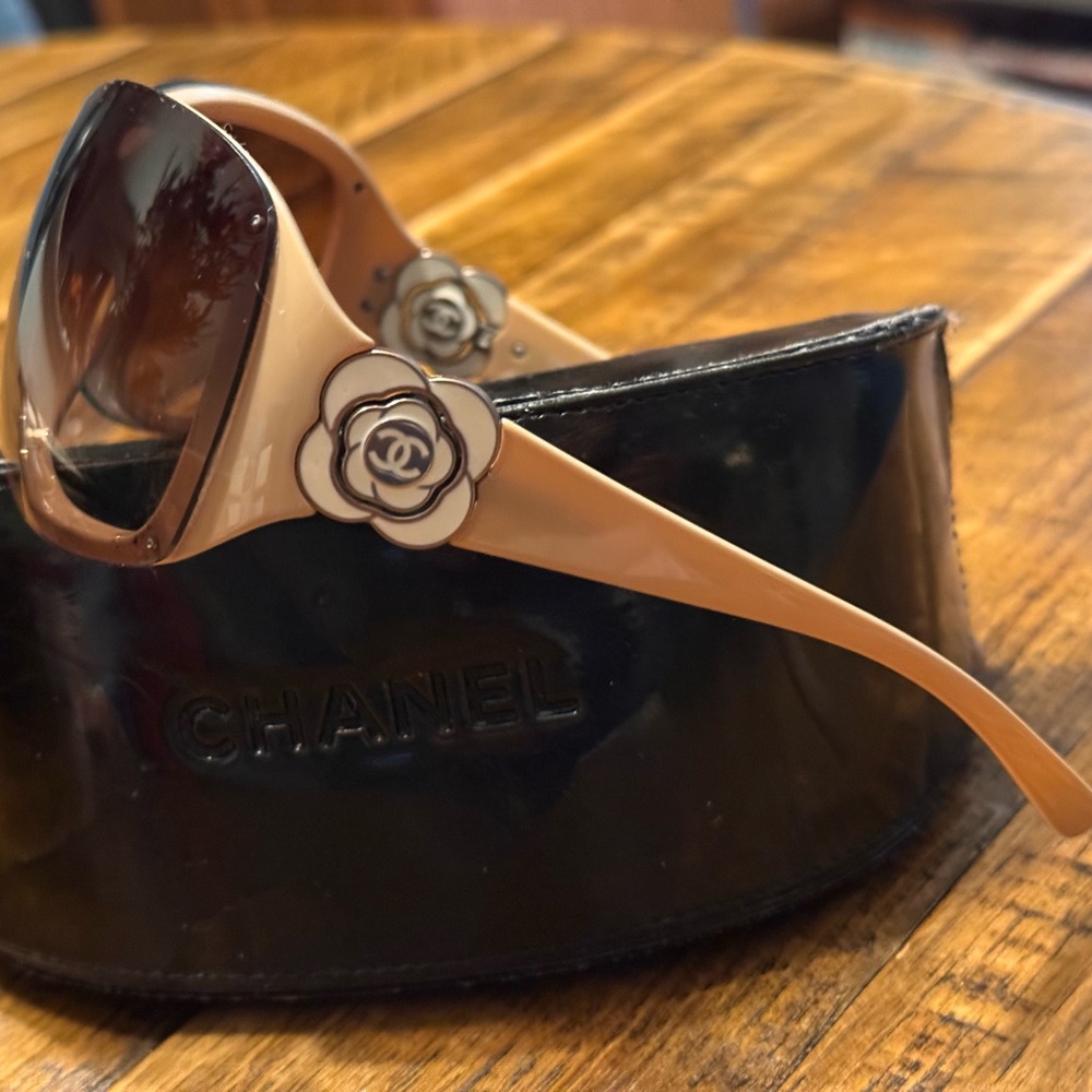 Chanel Beige  Sunglasses with Floral Accent